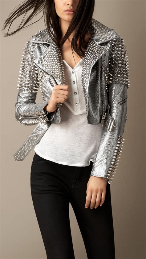 burberry leather moto jacket|Burberry python jacket cropped sale.